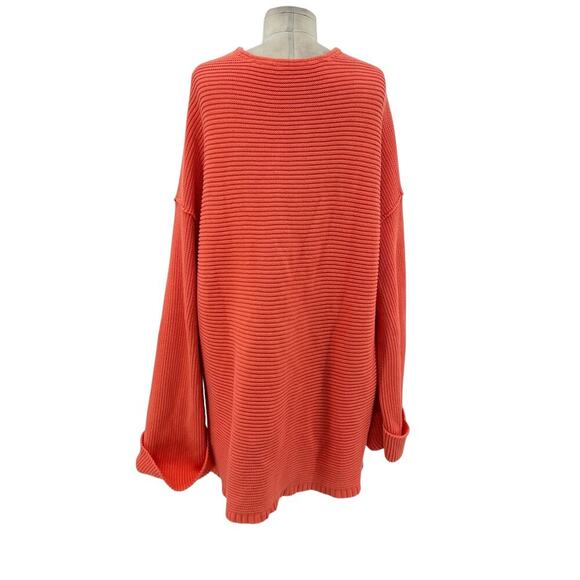 Free People La Brea Sweater V-Neck Ribbed Cuffed Sleeve Coral Orange Size Large - Picture 8 of 13